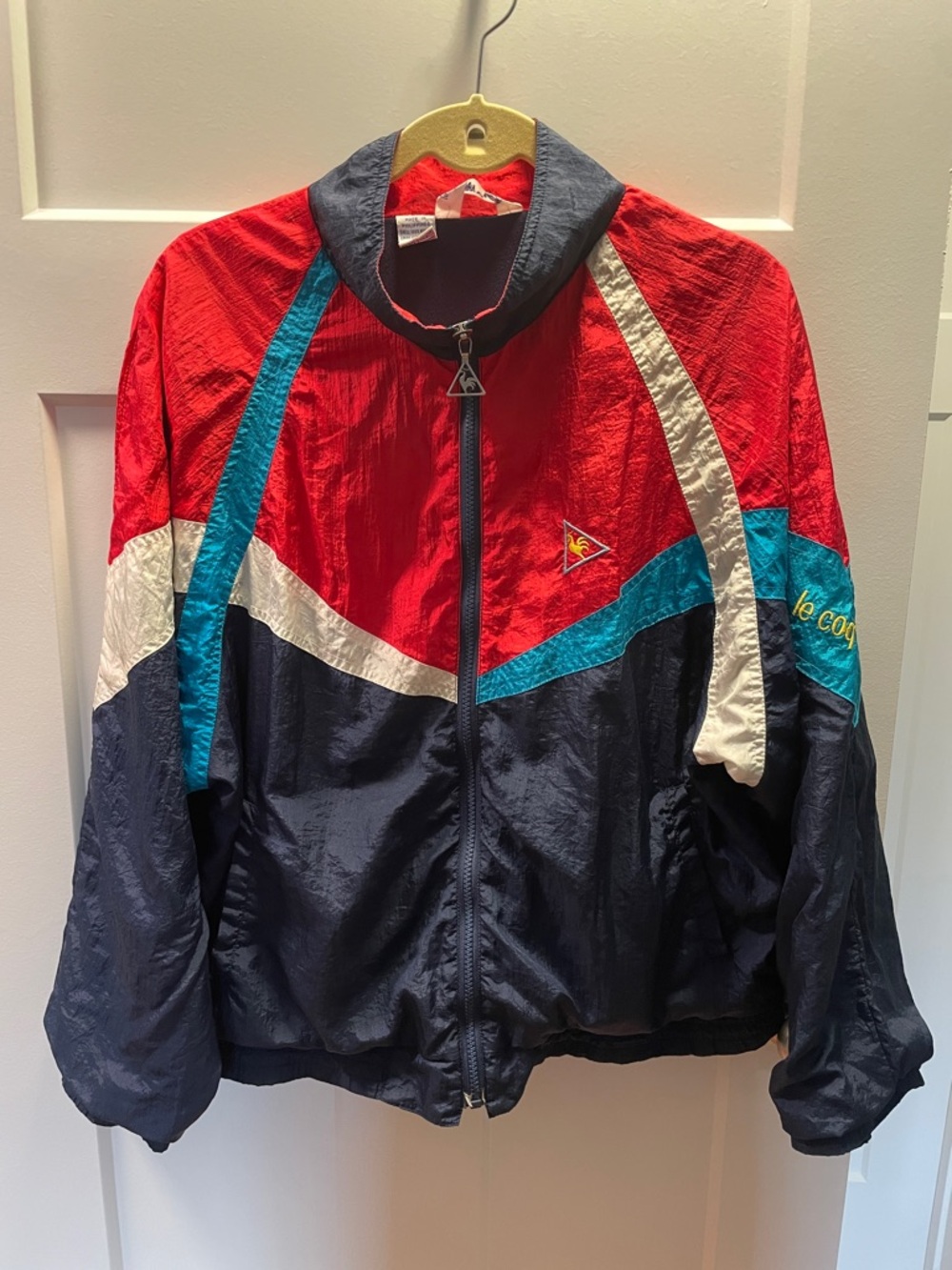 Le Coq Sportif Vintage Red and Black Colorblock Fleece Lined Jacket. Size S.